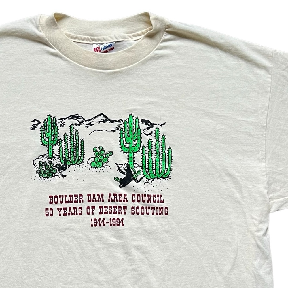 Vintage 90s Hanes Single Stitch T-Shirt - Boulder Colorado Scouting Cactus XL - Picture 2 of 7